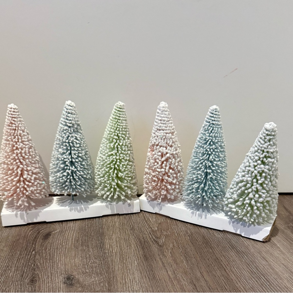 Pretty Pastel Flocked Bottle Brush Trees- 6 Trees- NWT